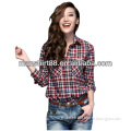 ladies' long sleeve checked fashion casual shirt with two chest pockets